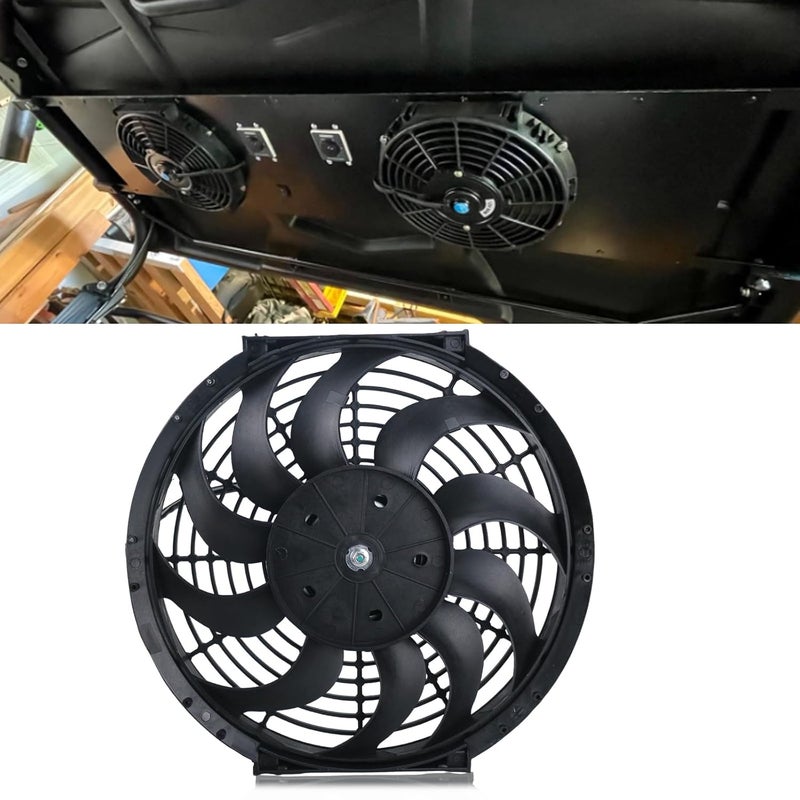 PRUNkuar 2PCS 12 Inch Universal Slim Fan Push Pull Electric Radiator Cooling 12V 80W Mount Kit Black - Image 2
